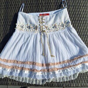 Vintage Layered Skirt With Lace and HandSewn Sequins Made in Hong Kong